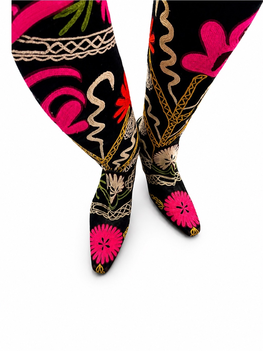 EDOCHE Turkish Suzani Embroidered Velvet Tall Boots EU 36 Floral - Picture 2 of 9